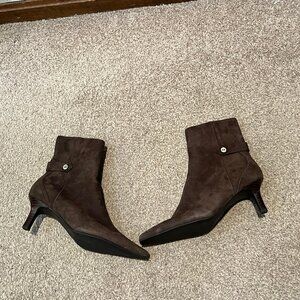 Anne Klein iFlex Dark Brown Suede Ankle Boots, Size 6.5 M